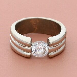 sterling silver round-cut cz striped band ring size 9